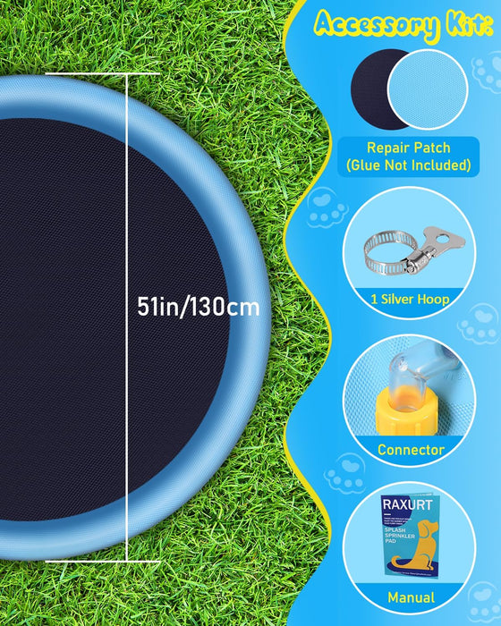 Dog Water Toys, Anti-Slip Splash Pad for Dogs Thickened Durable Upgrade Sprinkler Pad Pet Summer Outdoor Water Toys Backyard Fountain Play Toy, Blue