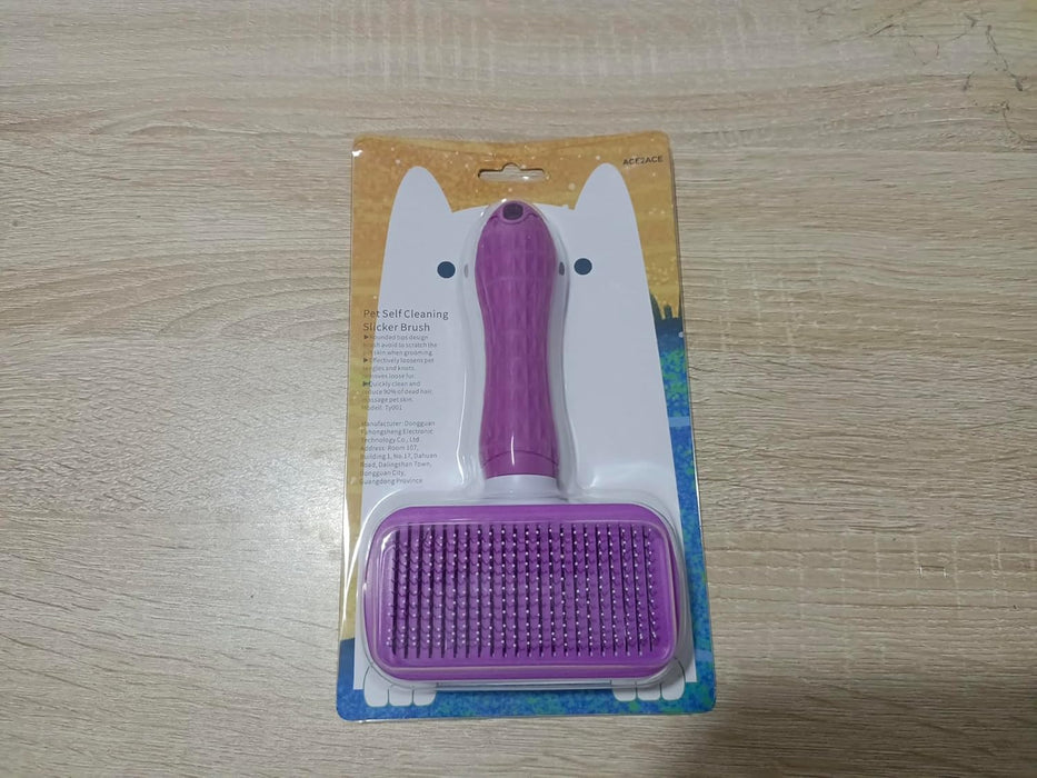 Cat Brush, Dog Brush, Self Cleaning Cat Dog Slicker Brush, Pet Grooming Comb Brush for Long and Short Haired Cats Dogs, Purple