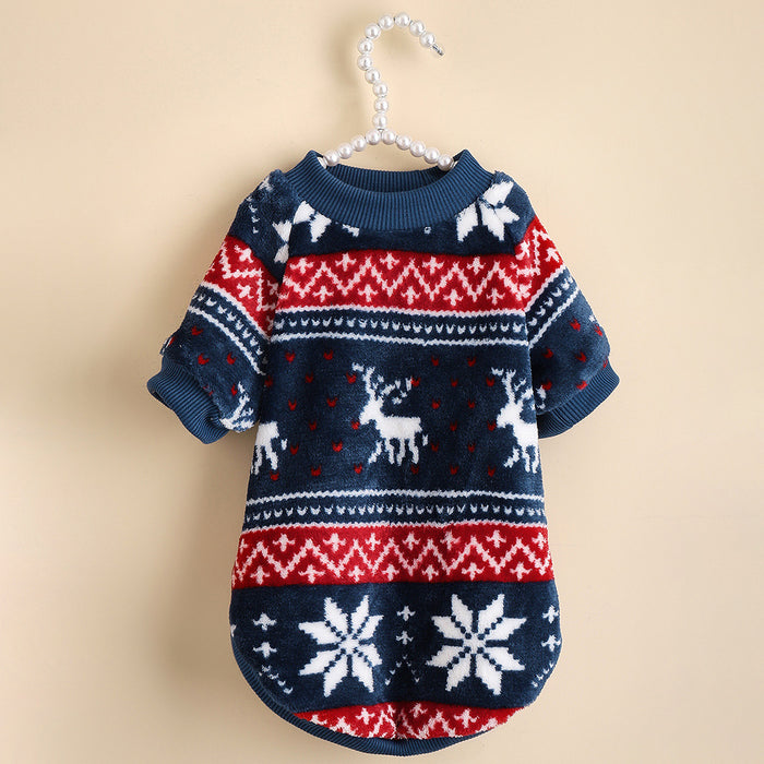Christmas Pet Sweater Autumn And Winter Warm Simple Comfortable Printed Cat Clothes
